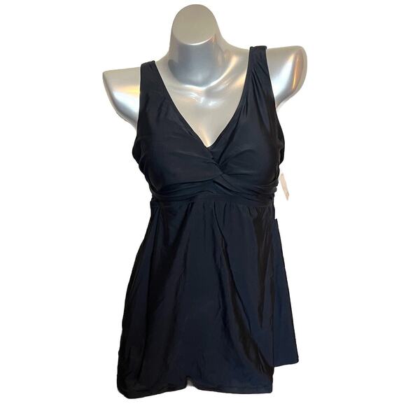 Raisins Swimsuit Dress Curvy Plus Size 14W Black One Piece Tummy Thinner NEW - Picture 1 of 7